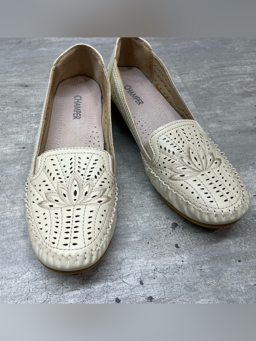 Camper Women's Cream Perforated Leather Slip-On Loafers